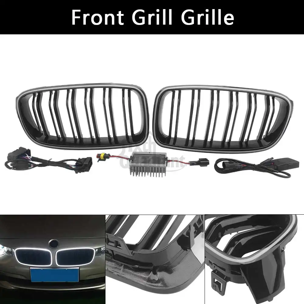 

L&R LED Light Front Bumper Racing Grille Kidney Grills Black For BMW 3 Series F30 F31 320i 328i 328d 330e 330i 335i 340i 2012-18