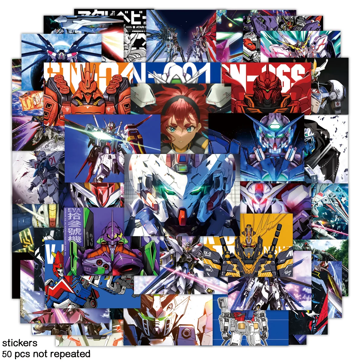 50pcs Hd Gundam Poster Graffiti Stickers Waterproof DIY Decals for Phone Laptop Ipad  Thermos Notebook Skateboard Luggage Decor