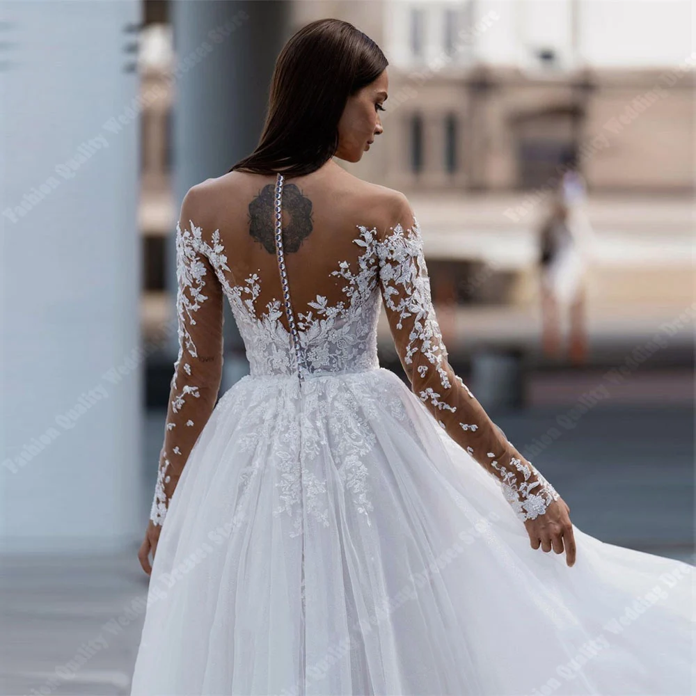 Elegant Sexy Backless Women Wedding Dresses Shine Tulle A-Line Bride Gowns Mopping Length Graduation Ball Vestido De Novias 2024