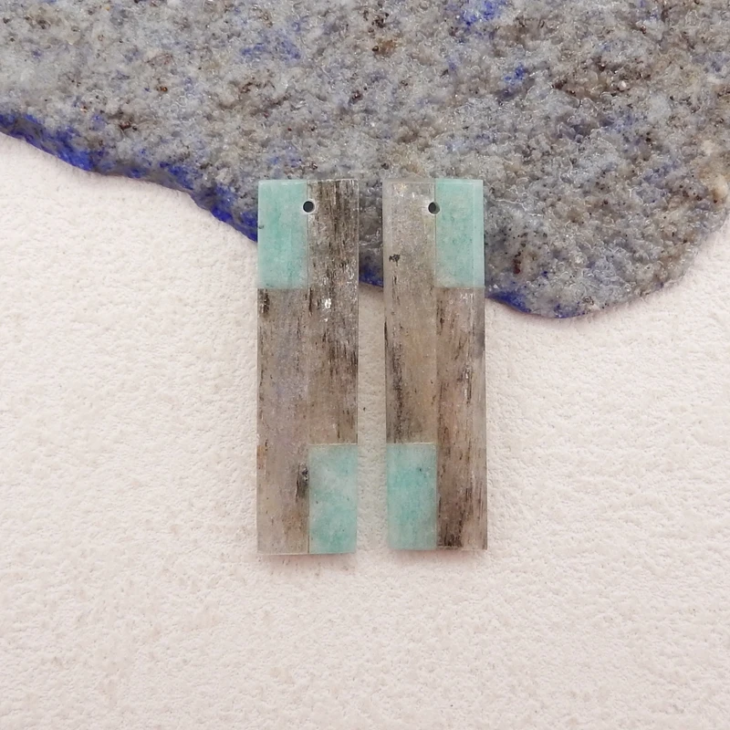 Handmade Jewelry Natural Stone Amazonite Blue Kyanite Fashion Earrings Accessories For Women 38x10x4mm 6g