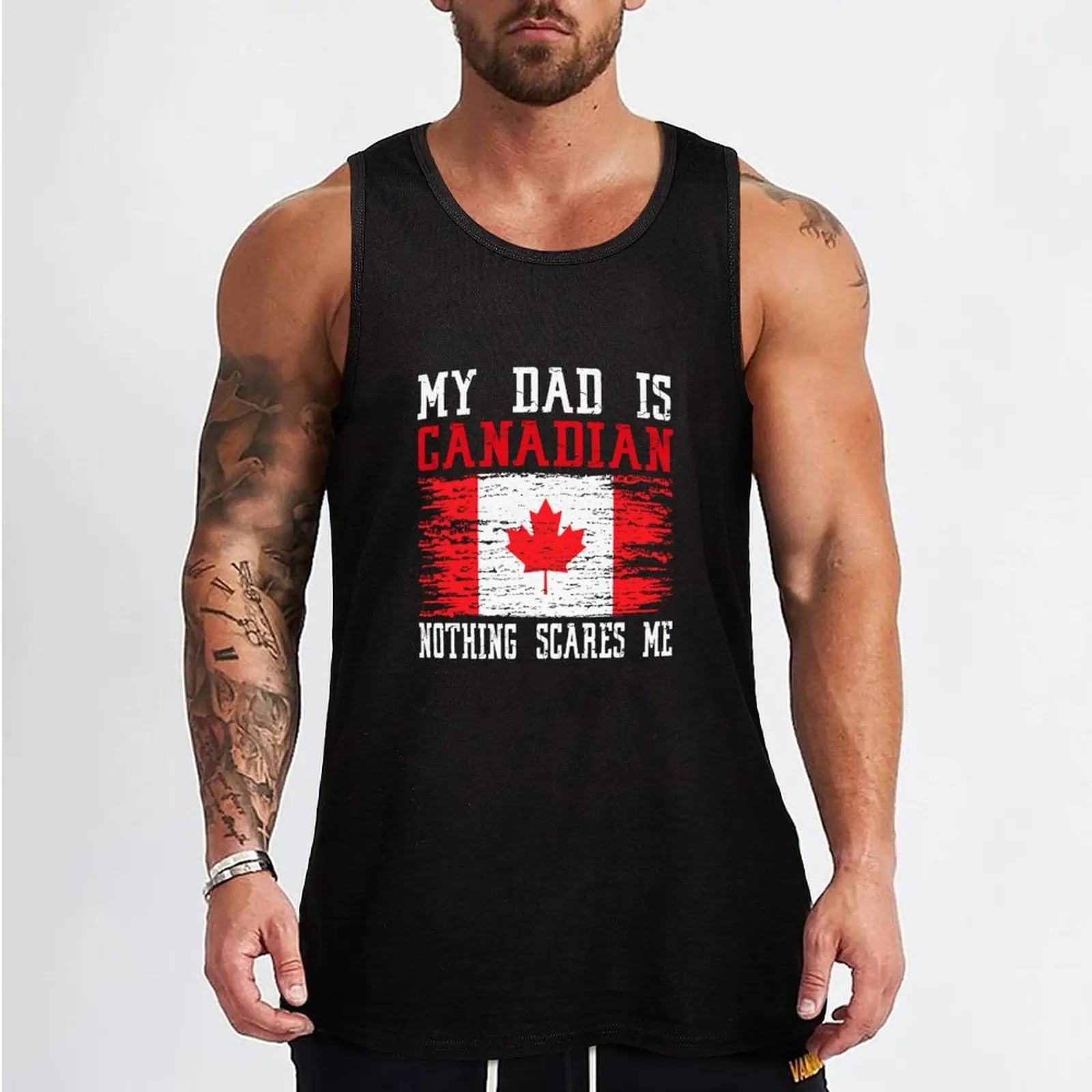 My Dad Is Canadian Nothing Scares Me Vintage Canadian Flag Tank Top Men's singlets gym training accessories t shirts