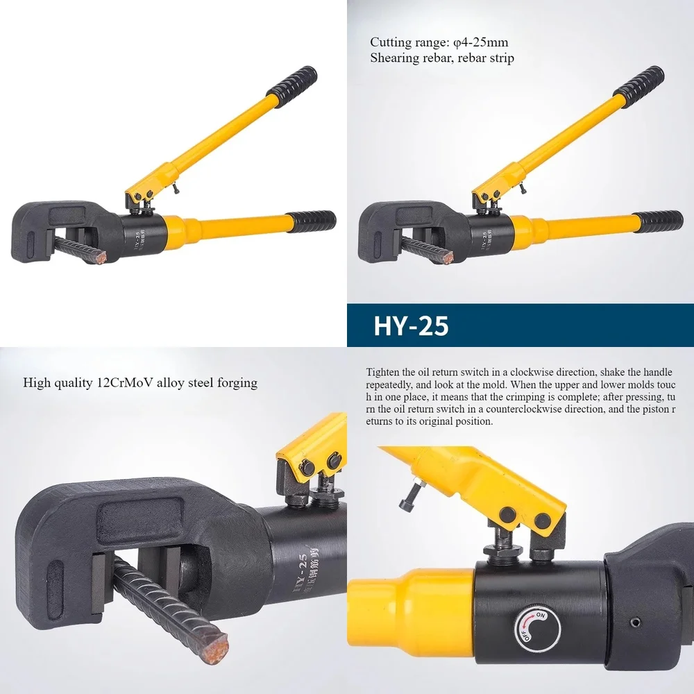 HY-25 Hydraulic Rebar Cutter for 10T Steel Cutting Machine for φ4-25mm Rebar Cutting Tool for Construction Equipment for
