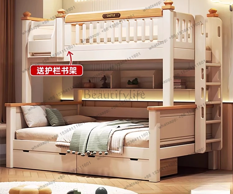 Full solid wood bunk top and bottom bunk high and low cherry wood mother and child bed thickened bunk bed