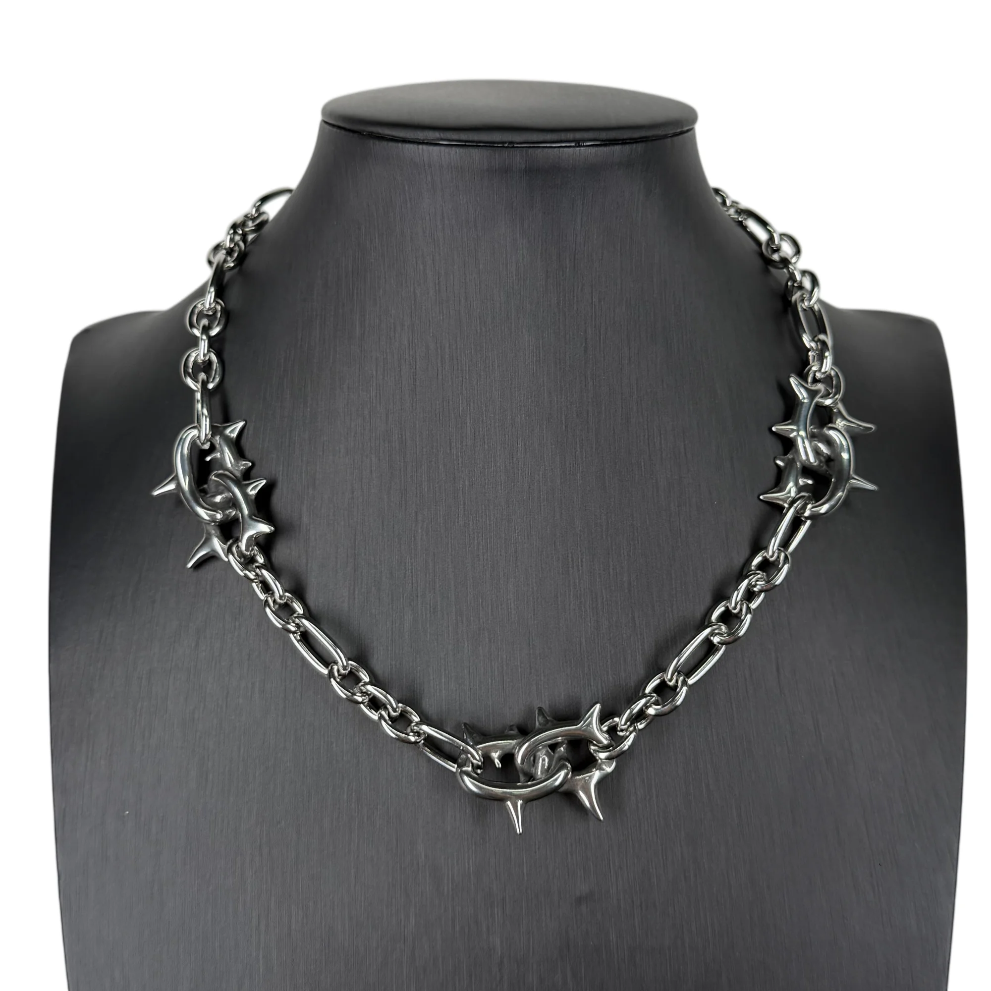 Punk Spike Gemischte Figaro-Kette Halskette Silber Gothic Statement Halskette Hip Hop Street für Männer Frauen Schmuck Geschenk – Detail 1