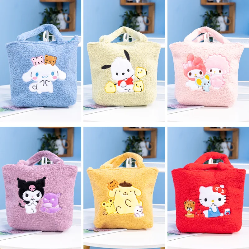 

Kawaii Sanrio Shoulder Bag Women Handbag Package Cinnamoroll My Melody Hello Kitty Large Capacity Cute Plush Tote Bag Gift Girls