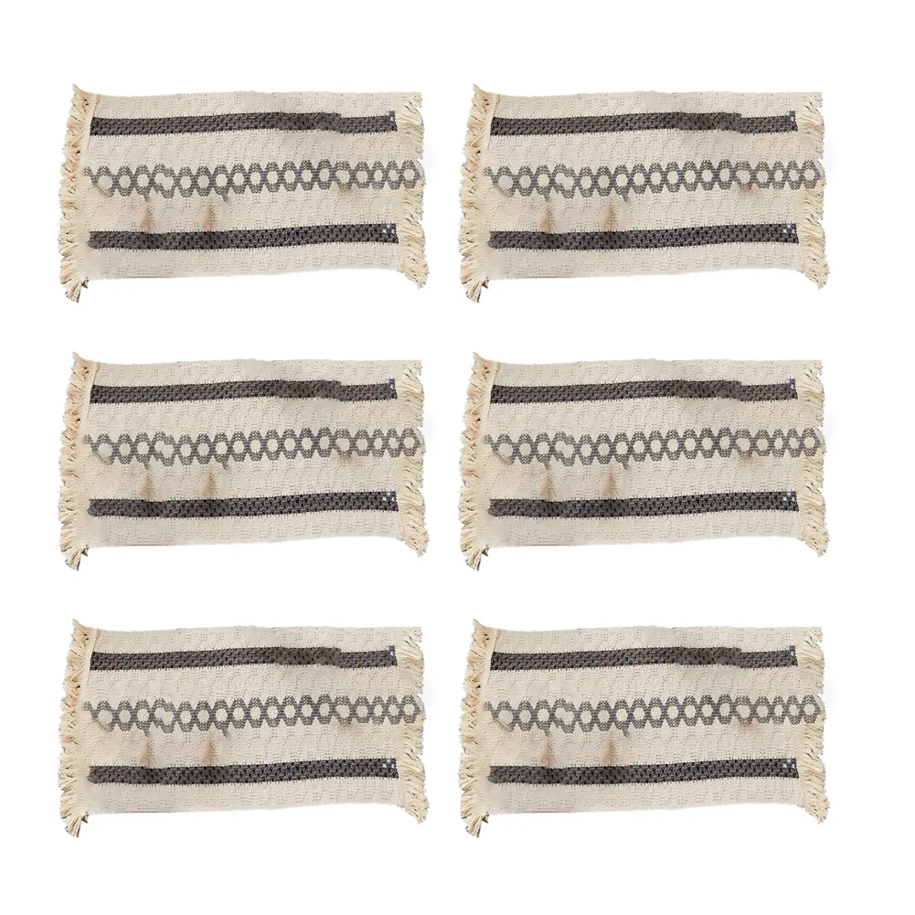 6 Linen Cotton Blend Table Mats with Woven Texture and Fringe Tassel Border for Consistent Table Setting Layout