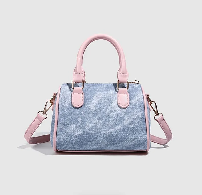 Fashionable Soft Pink Morning Light Pillow Bag Women's Denim Single Shoulder Slant Cross Handbag Handbag Stylish Accessory