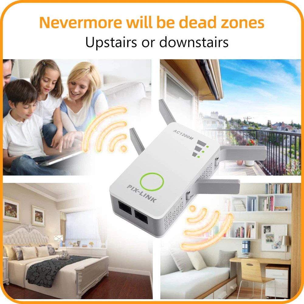 PIX-LINK AC09 AC1200M WiFi Extender 1200Mbps Dual Band 2.4G/5G 4  Antennas WPS Router/Repeater/AP 3-in-1 Gigabit Signal Booster