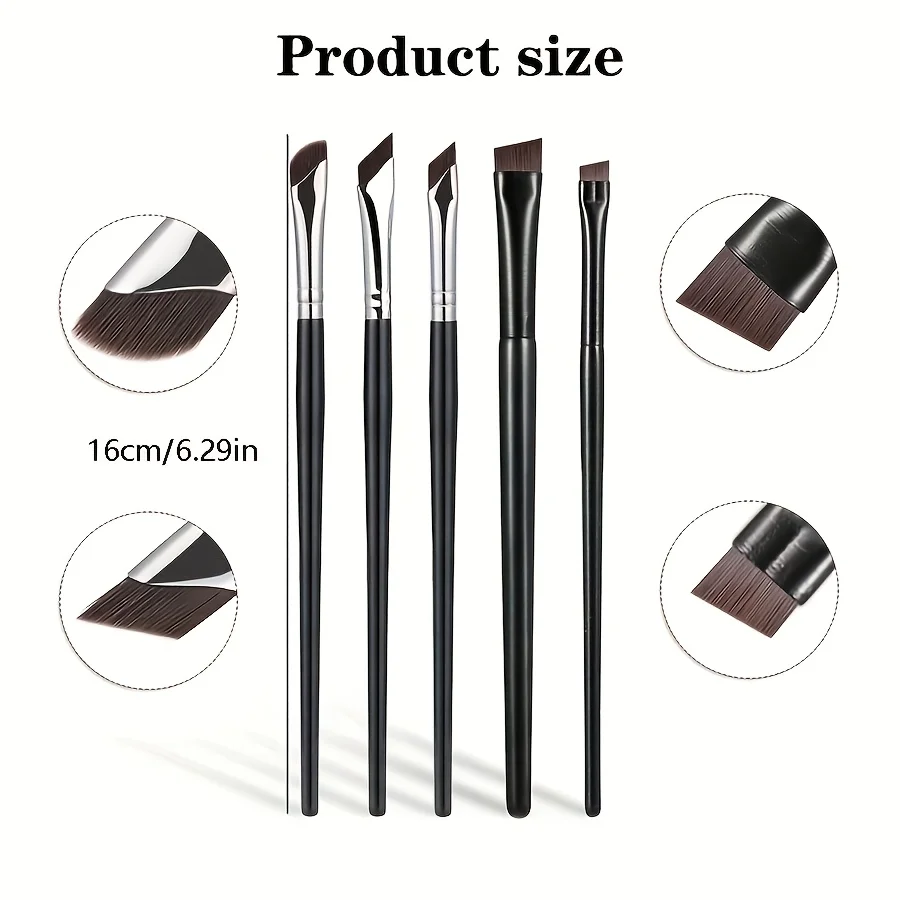5 delicate sickle shaped eyeliner brushes, bevel eyeliner brushes and eyebrow brushes