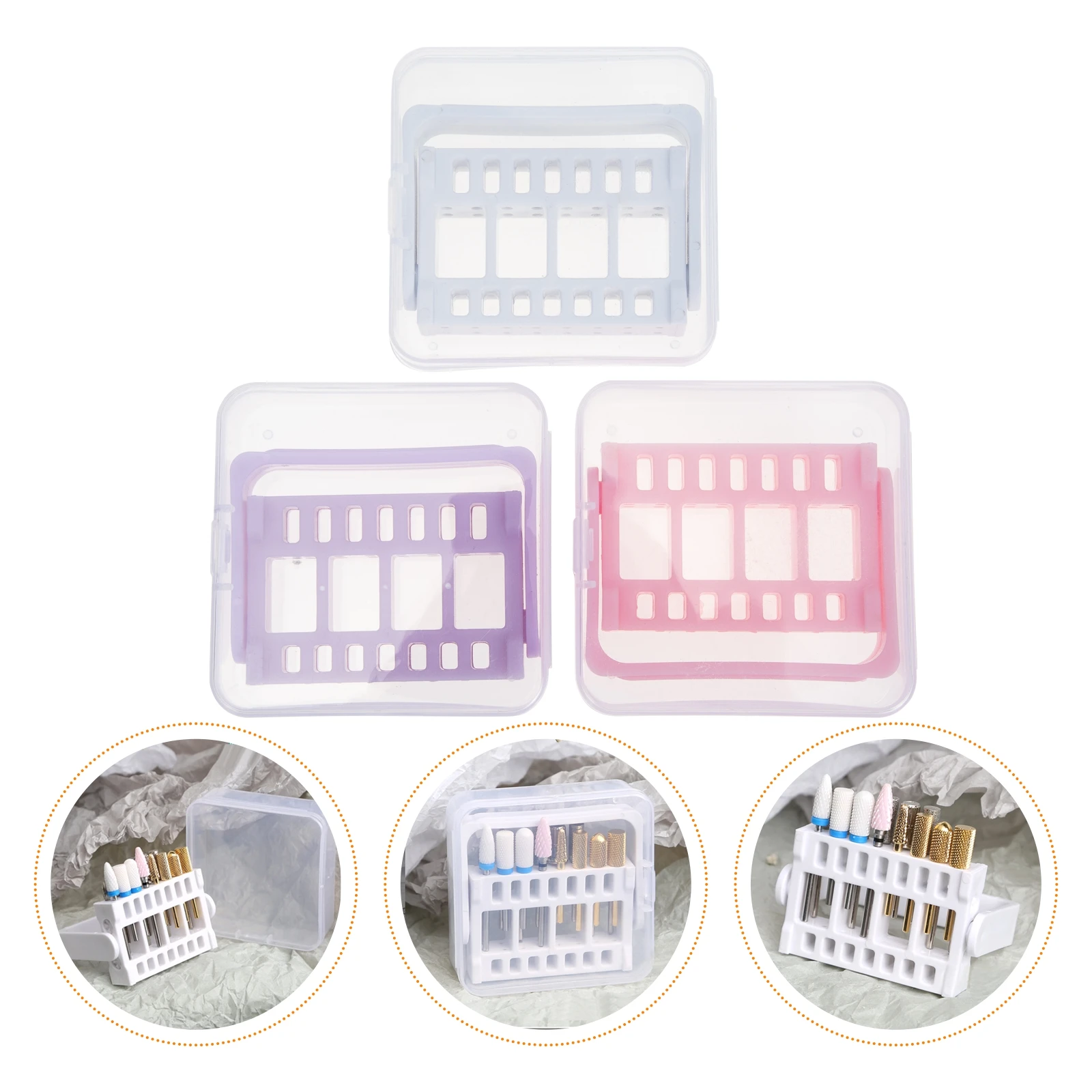 

3Pcs Nail Supply Storage Box Neat Nail Grinding Head Organizer Lightweight Portable Case for Salon and Home Use
