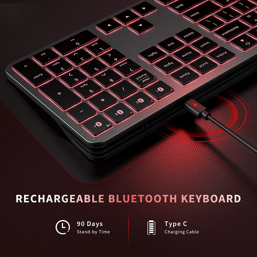 Bluetooth Backlit Keyboard Multi-Device Wireless Keyboard With Backlit Rechargeable Gaming Keyboard for Ipad Laptop Tablet Gamer