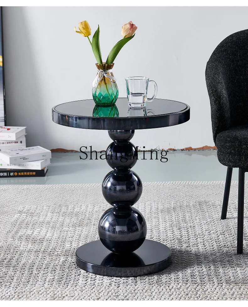 FG good-looking  retro round sofa side table solid wood small round table coffee table bedside shelf