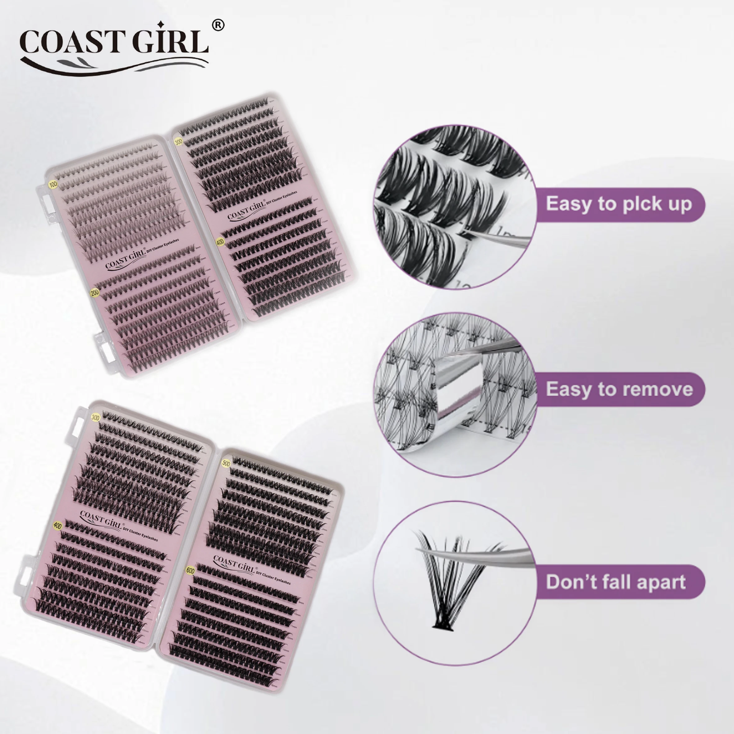 Coast Girl 640PCS  Natural Soft High Volume 8-16 Mix 0.07mm Individual Lashes Eyelash Book Clusters Extensions  DIY At Home