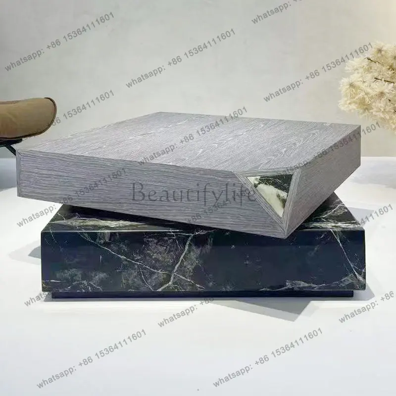 Italian minimalist creative rotating marble coffee table high-end tea table home modern light luxury