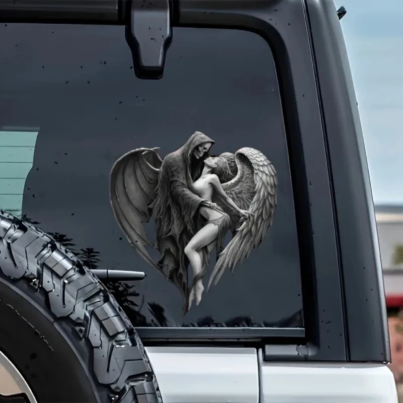 

Angel Demon Skull Car Decal Pair, Waterproof Vinyl Couple Stickers for Lovers, Durable Auto Window Trunk Decor Gothic Gift
