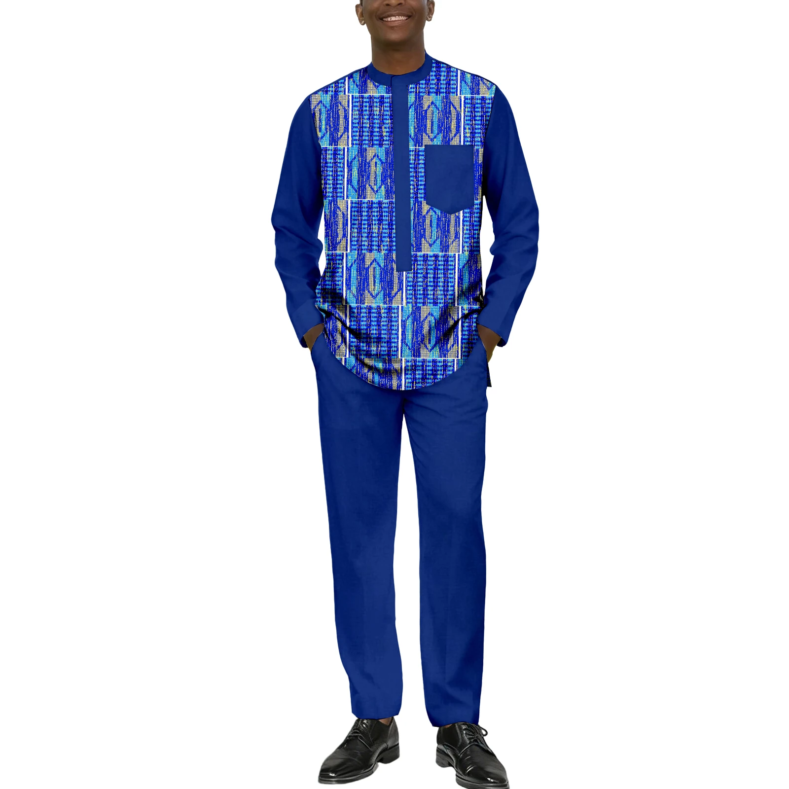 

Африканский костюм для мужчин Dashiki Kente, топ с принтом, рубашка и брюки, комплект из 2 предметов, нигерийская одежда