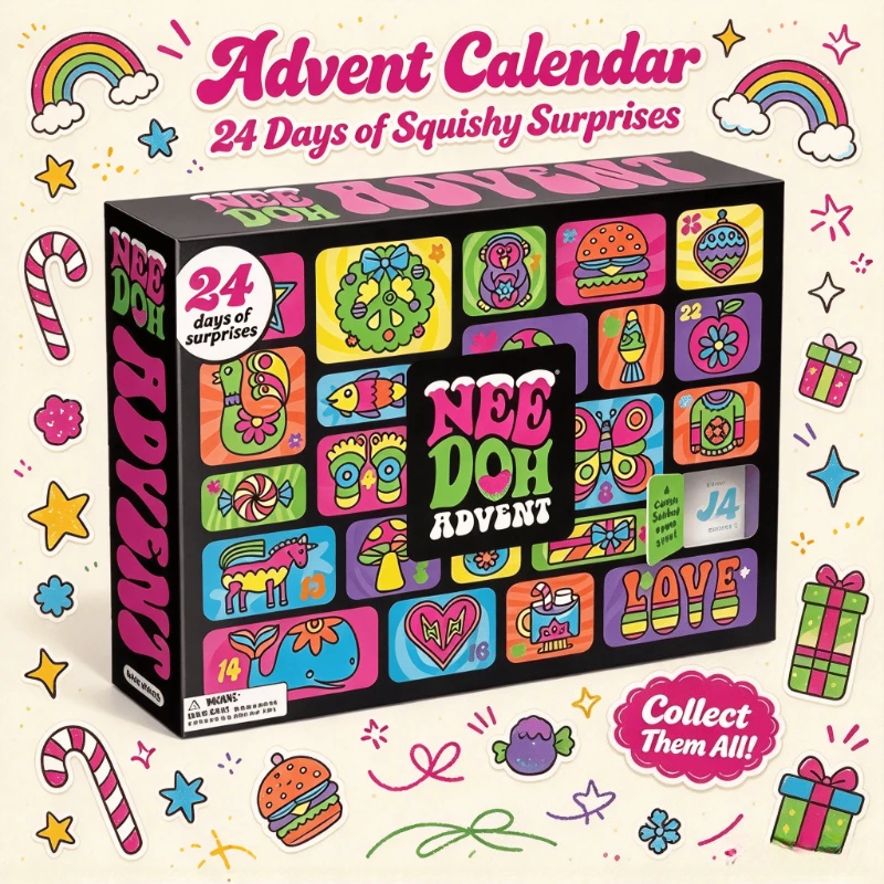 NeeDoh 2026 Advent Calendar,3D PVC Fidget Doll 24‑Day Christmas Countdown Calendar Surprise BoxStress Relief Squeeze Toy