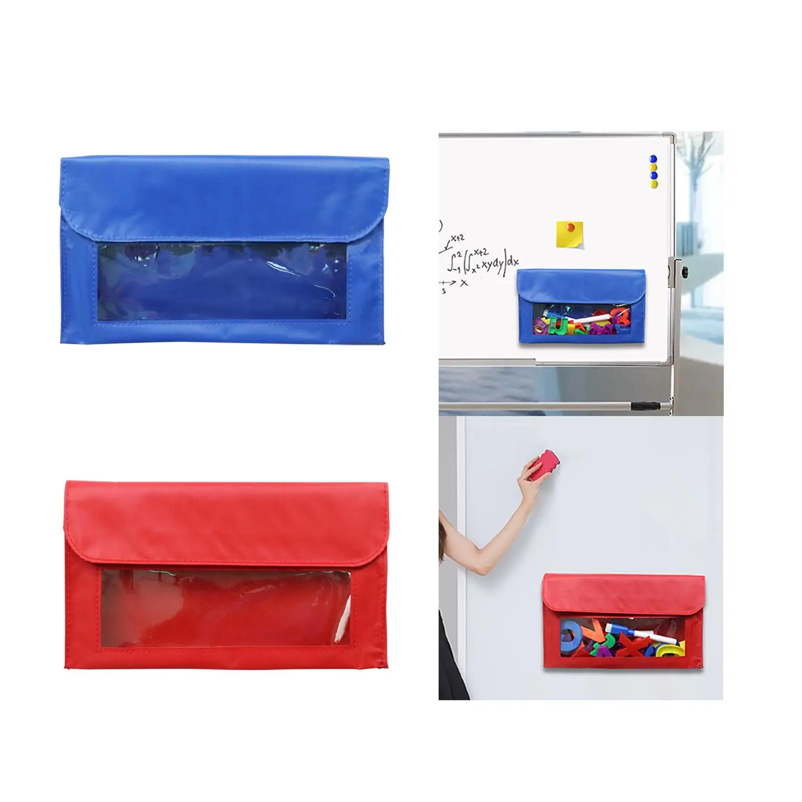 Magnetic Storage Pocket Durable Clear View Window Polyester Multipurpose Classroom Storage Pouch for School Office Fridge Home