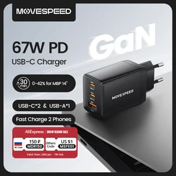 MOVESPEED 67W USB-C Charger Fast Charging 65W PD Type C PPS GaN Charger Adapter for iPhone 16 Pro MacBook Air Samsung S24 Huawei