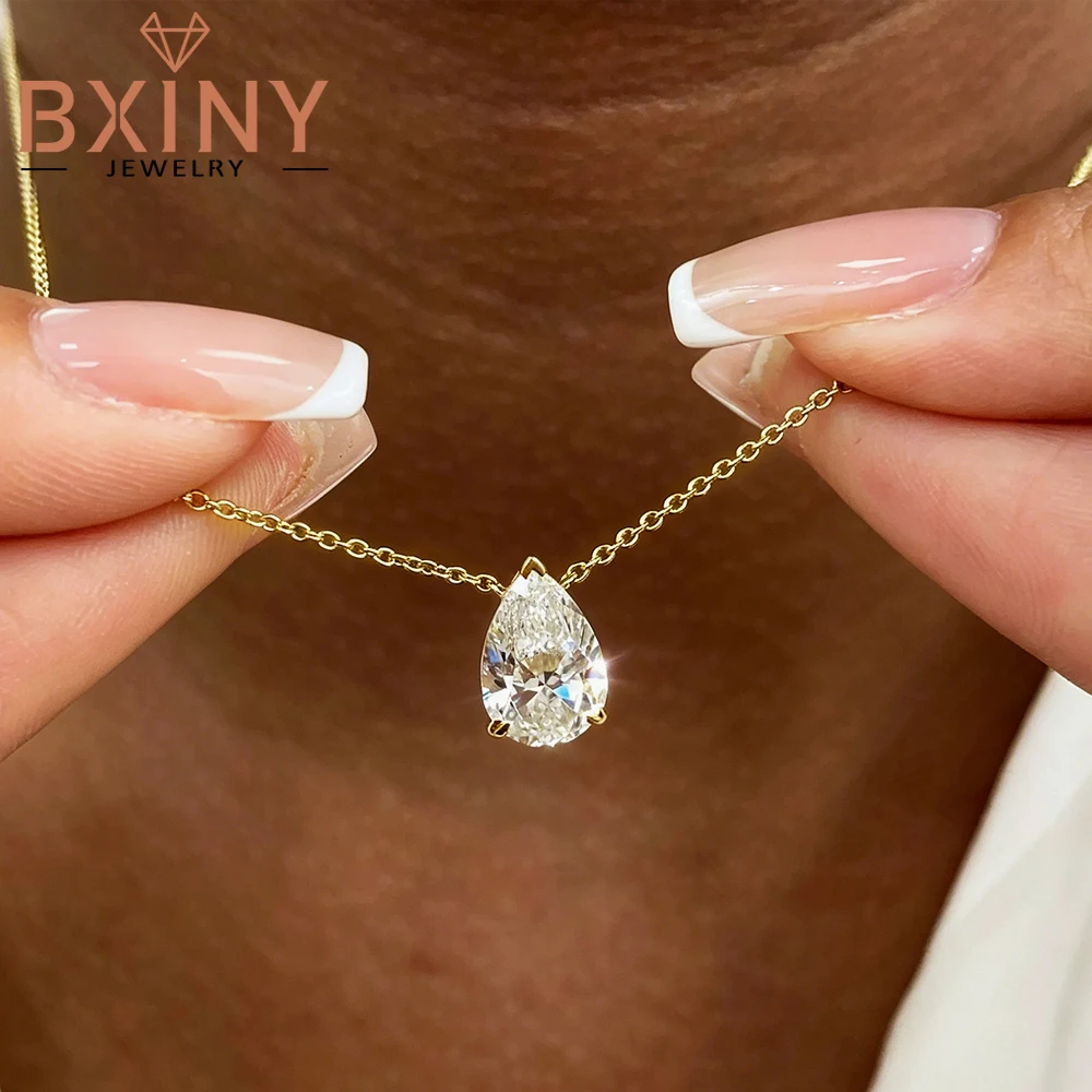BXINY 1/2/3/4/5CT WaterDrop Solitaire Moissanite Necklace Pure S925 Silver Pear Cut Pendant Diamond for Women Daily Wear Jewelry