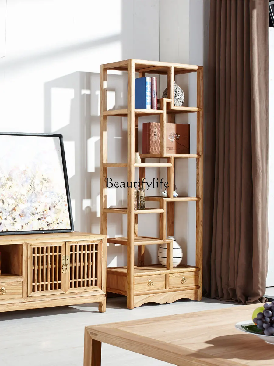 New Chinese Style Solid Wood Antique Shelf Duobao Pavilion Display Rack Simple Zen Storage Display Cabinet