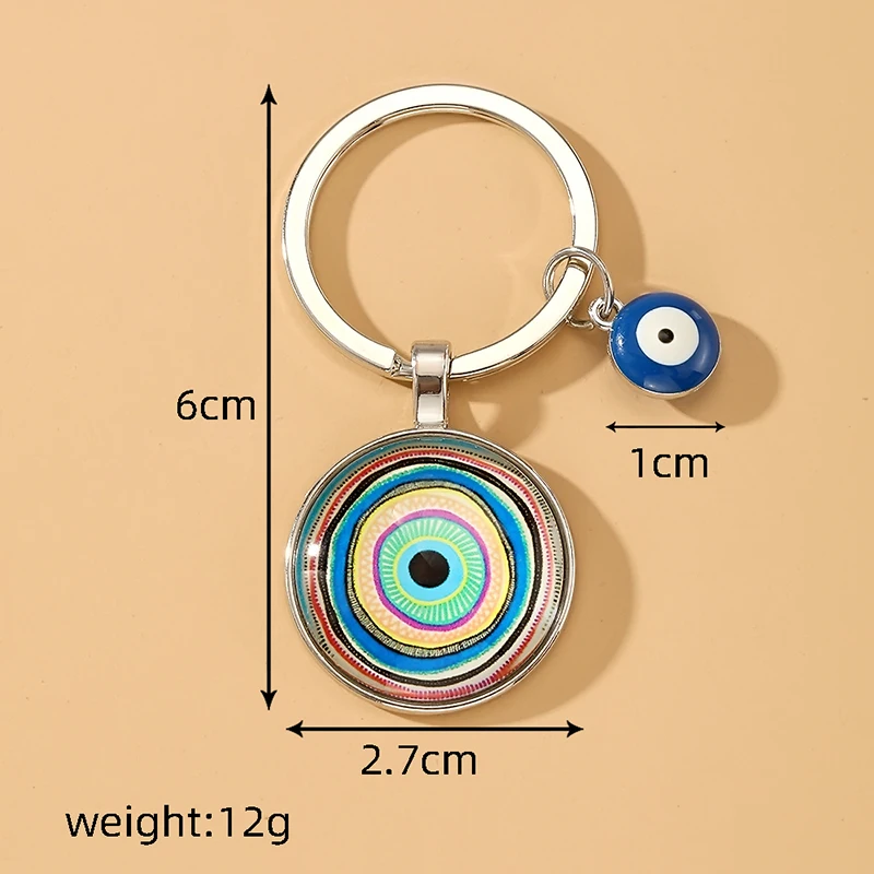 Round Flower Blue Evil Eye Hand Hamsa Keychain For Women Men New Boho Time Gem Turkish Lucky Eye Fatima Hand Bag Box Car Keyring