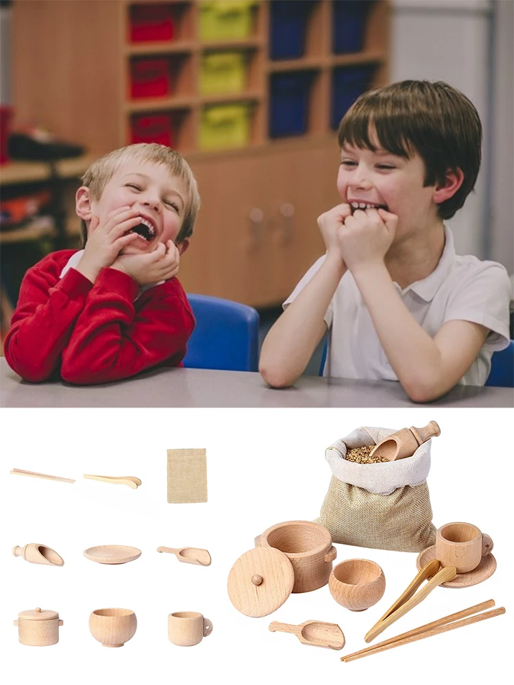 Laden Sie das sensorische Montessori-Holz spielzeug geschirrset für Kinder hoch, Löffel-Essstäbchen, praktische Fähigkeiten, Gehirn training