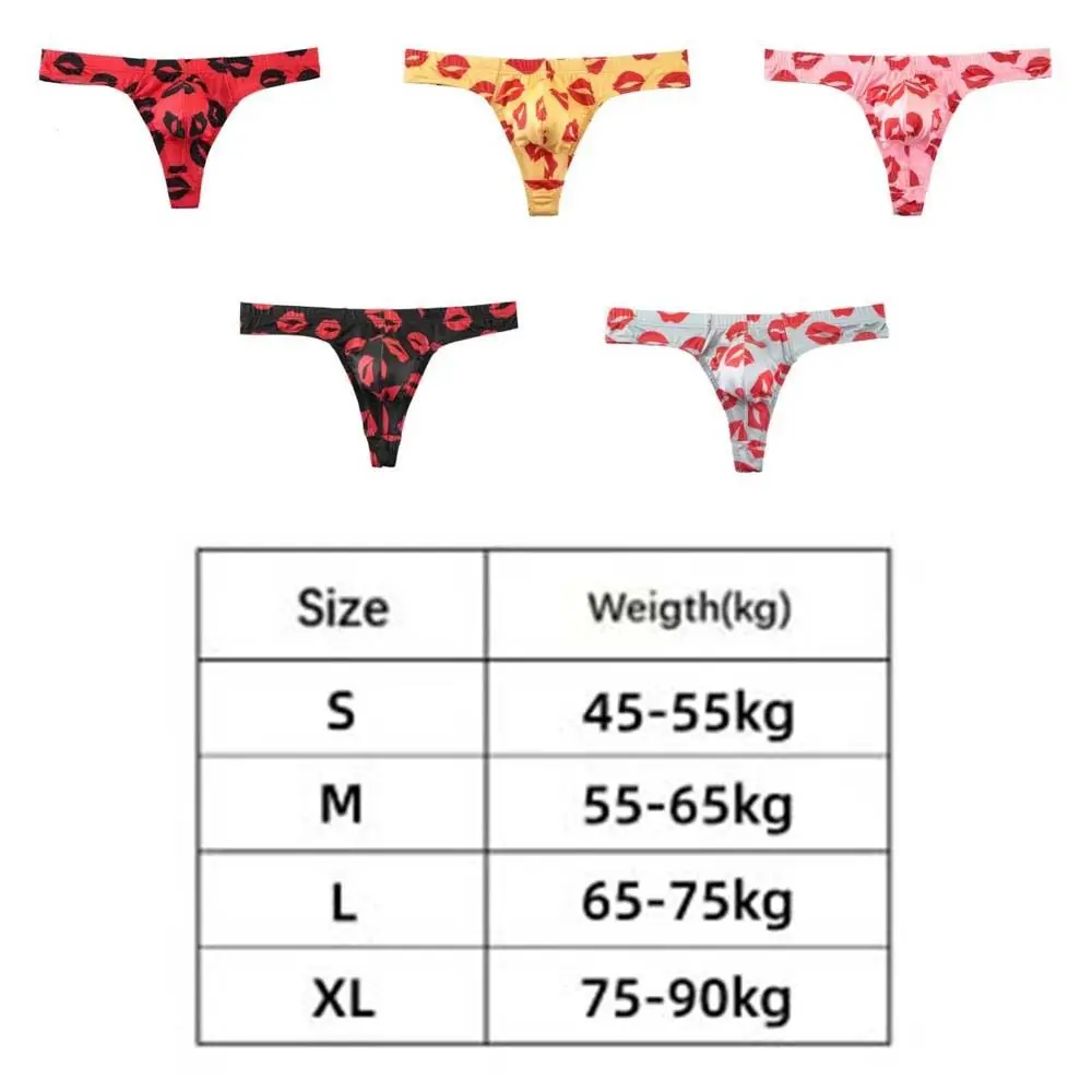 Breathable Ice Silk Men Lip Pattern Thongs with Mouth Print Lingerie Male Briefs Red Lip Low Waisted Men's Panties Men view 6