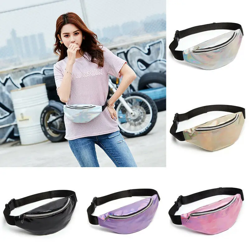 

Multicolor Waist Bags Women Silver Fanny Pack Male Female Belt Bag Black Geometric Waist Packs Laser Chest Phone Pouch Unisex