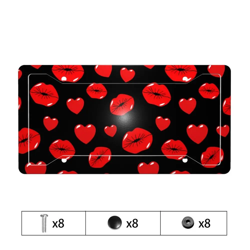 Red Lips Love Kiss Car License Plate Frame License Plate Protector 2PCS Universal Model Anti Fouling and Anti-theft