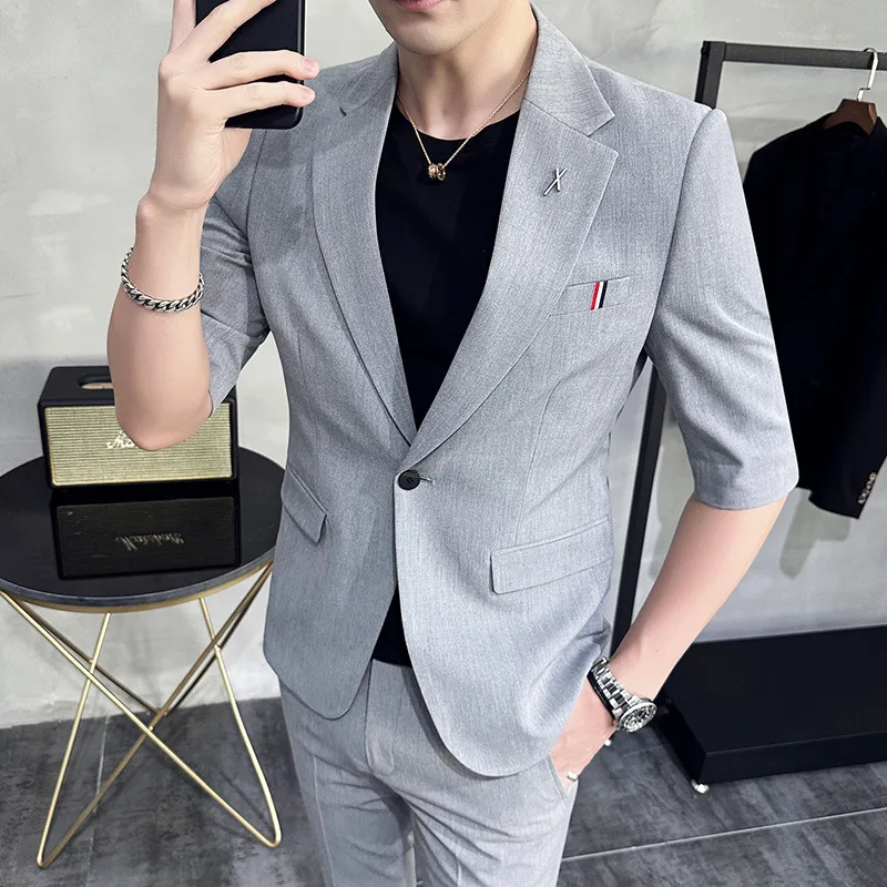 7272 Men's two-piece slim fit single button suit