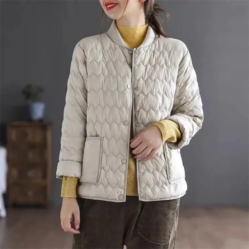 Casaco curto de algodão leve feminino, sobretudo feminino, Parkas femininas, outwear quente, moda coreana, outono, inverno, novo, 2024