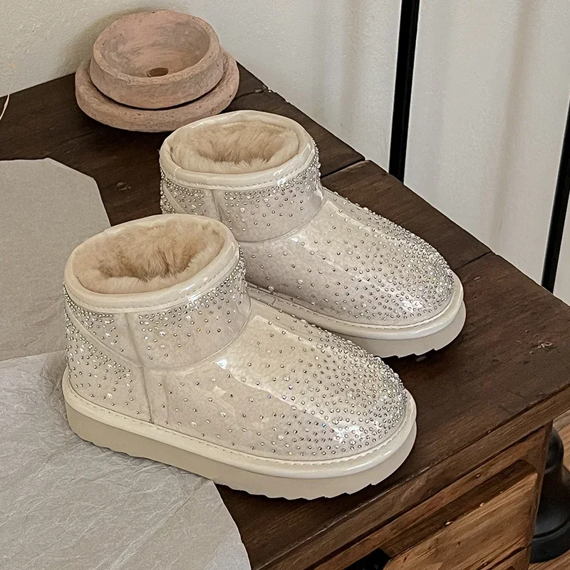 Little Girls Sparkly Rhinestone Winter Snow Boots, Thick Fleece Lined Pull‑On Platform Ankle Boots