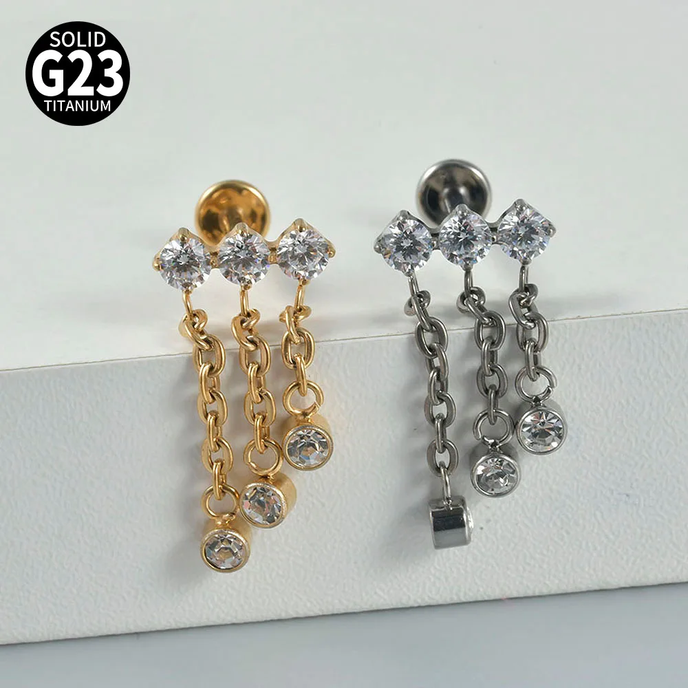Solid Titanium Curved Bar Pendant Chain Dangle Earrings