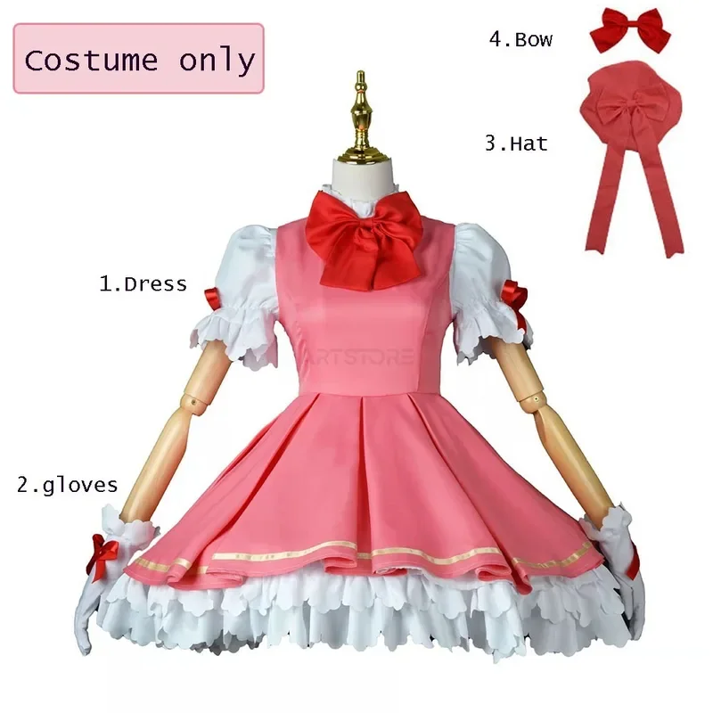 Kinomoto Sakura vestido de princesa para meninas, fantasia cosplay, cartão rosa captor, vestido Lolita para mulheres, festa