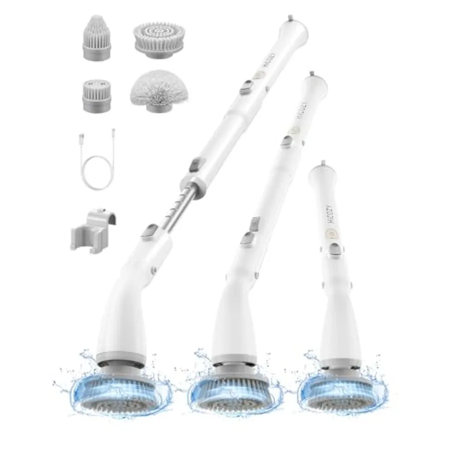 

Electric Spin Scrubber HS1, Cordless Shower Scrubber for Cleaning with 4 Replaceable Brush Heads Adjustable Extension Handle, I