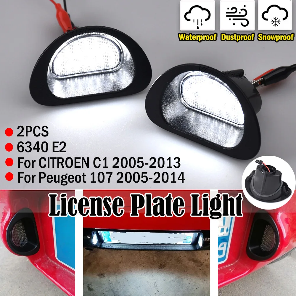 2pcs White LED Car License Plate Light for CITROEN C1 2005-13 for Peugeot 107 2005-14 Auto Led Licence Plate Light Car-styling