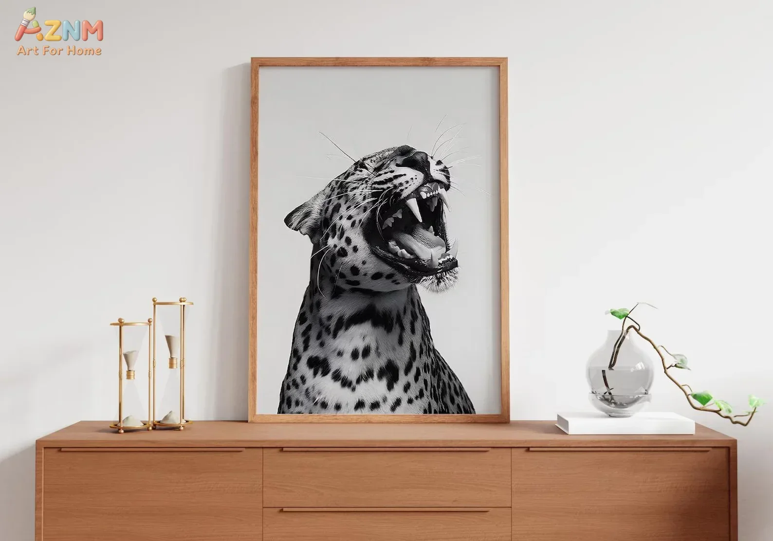 AZNM Black And White Roaring Leopard Canvas Wall Art Wild Animal Photography Print Unframed Canvas Painting Modern Home Decor