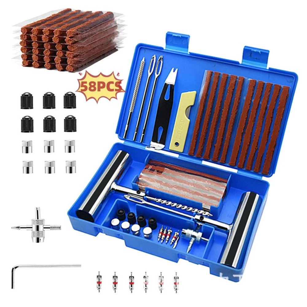 

33-58pcs Auto Tire Repair Set Puncture Repair Tools Car Van Motorcycle Bike Emergency Heavy Duty Tubeless Tire Repair Rivet Set