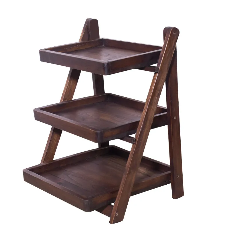 Foldable 3-Tier Solid Wood Shelf, Desktop Storage Rack for Bathroom Kitchen, Multi-Functional Home Organizer