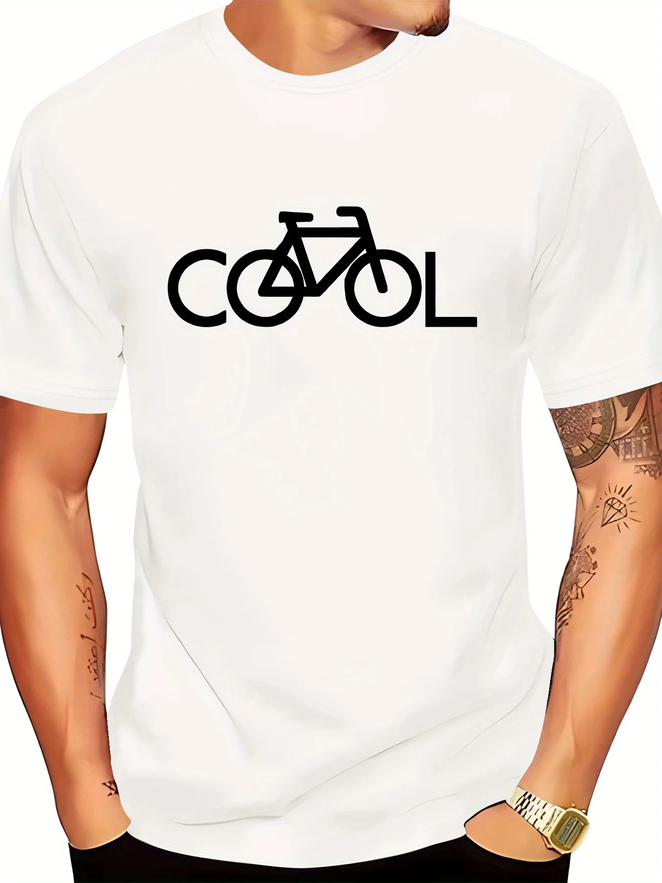 Summer Men's 100% Pure Cotton Casual Fashion Cool Bicycle Print Loose Round Neck Short Sleeved T-Shirt Top