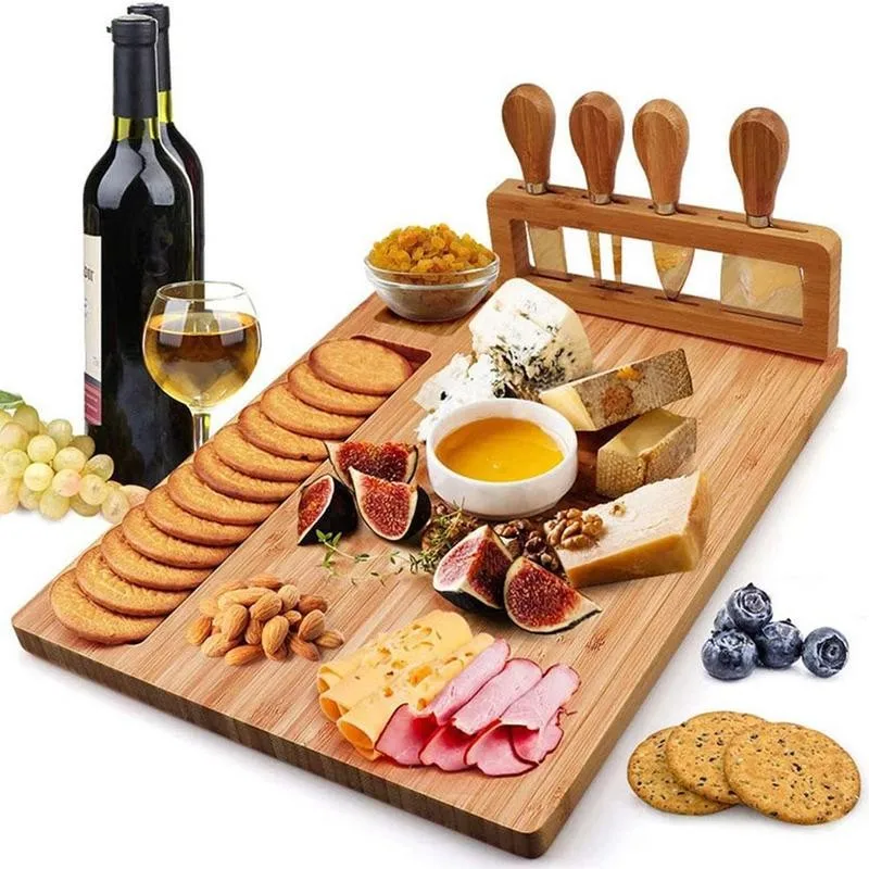 Bamboo Cheese Board Cheese Knife Cheese Slicer Fork Scoop Cut Kitchen Cooking Tools Bamboo Cutting Board Wood Cheeses Boards