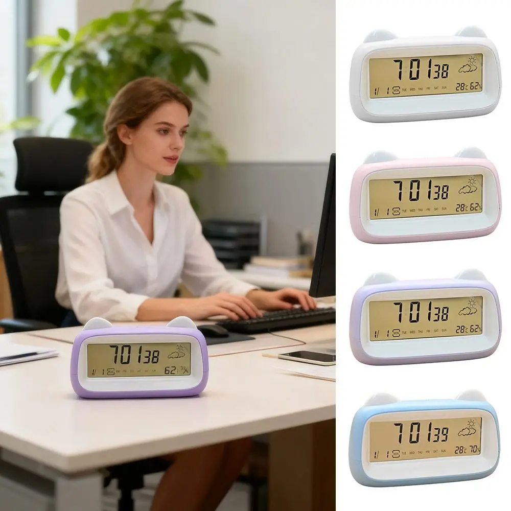 

Temperature Display Digital Alarm Clock Humidity Display Digital Display Cat Shape Clock Battery Powered LCD Screen Alarm Clock