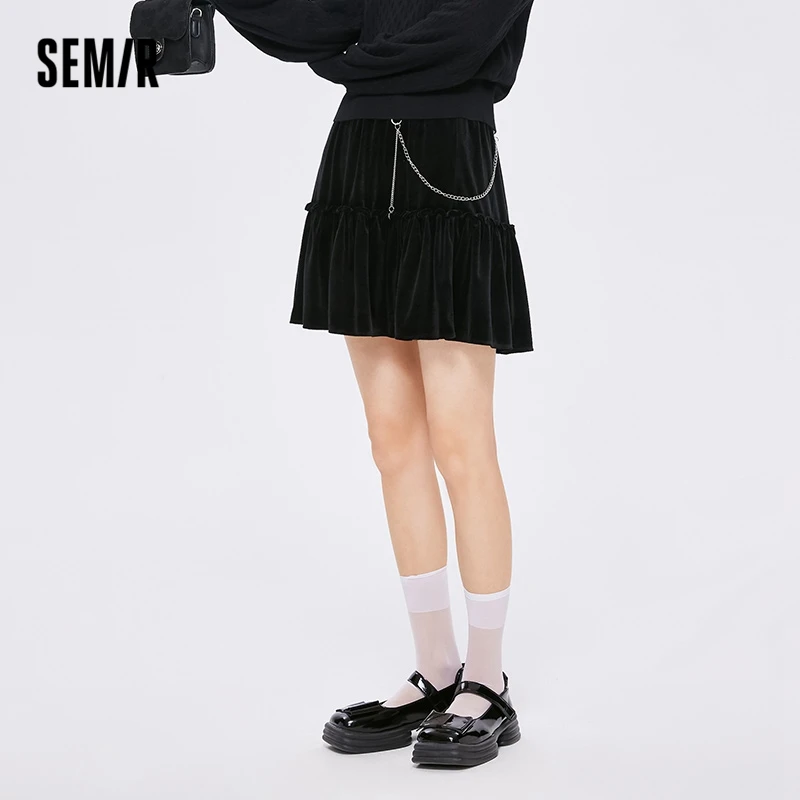 Semir 2023 Women Skirt Loose Texture Skirt Women Stringy Selvedge Cake Skirt Playful Sweet Cool Skirt for Women