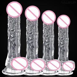 Realistico Big Jelly Dildo trasparente erotico giocattoli del sesso anale per le donne Gay clitoride masturbatori vaginali ventosa del pene Dick 4