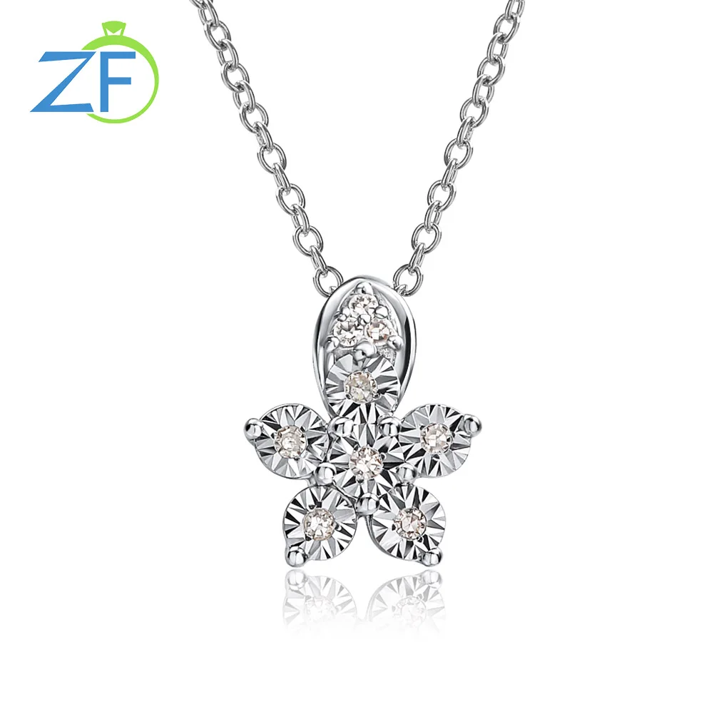 

GZ ZONGFA Pure 925 Sterling Silver Diamond Necklace for Women 0.04ct Natural Diamond Flower Star Pendant Fine Jewelry