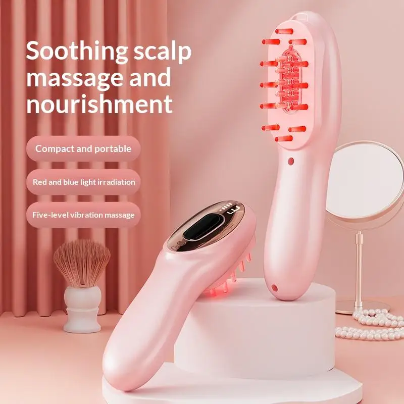 Electric Hair Growth Massage Comb With Hair Oil Dispenser Red Blue Light Therapy High Frequency Vibration Scalp Massager