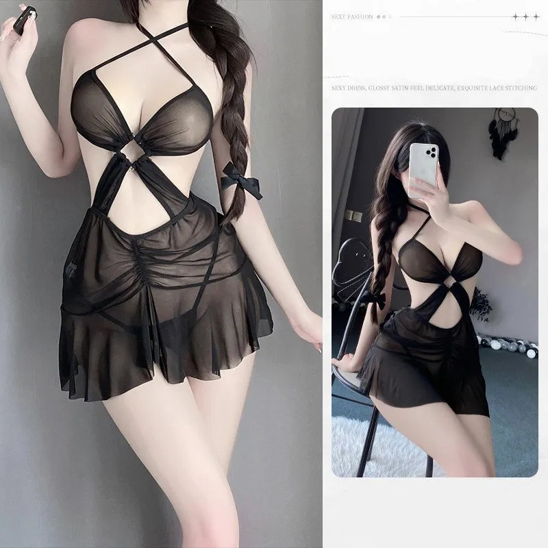 

Babydolls Mesh neck strap with transparent thin and tear resistant design Casual dress woman Sexy costume Underwear women xxx