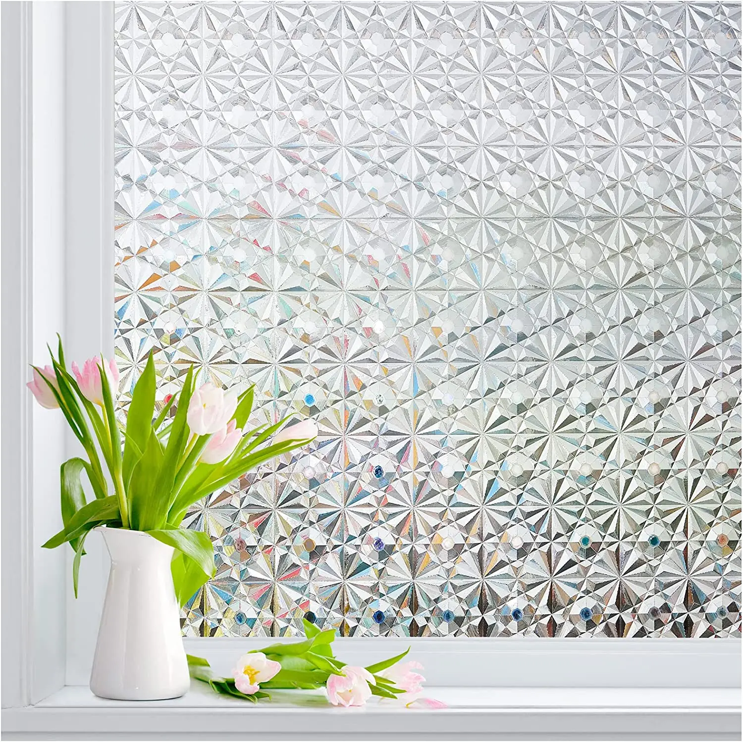 Window Privacy Film Frosted Glass Rainbow Cling Stained Bathroom Static 3D Diamond Prism Decorative Stickers Opaque Sun Blocking