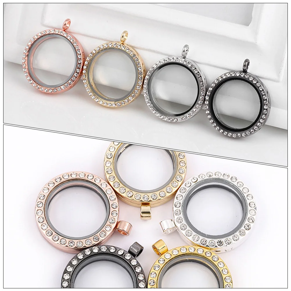 

4 Pcs Photo Pendant Bezel Blank Tray Jewelry Tailgate Circle Alloy Rhinestone Pendants